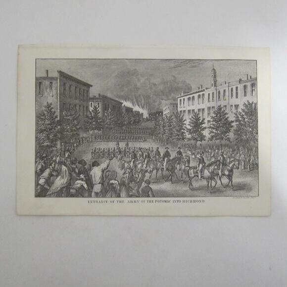 Civil War Lithograph Print Entrance Union Army Potomac Richmond VA Antique 1860s